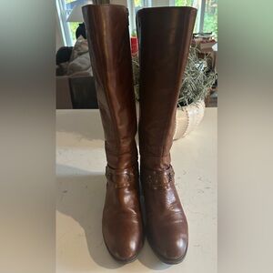 Nine West Jameson Leather Knee-High Boots Cognac Brown